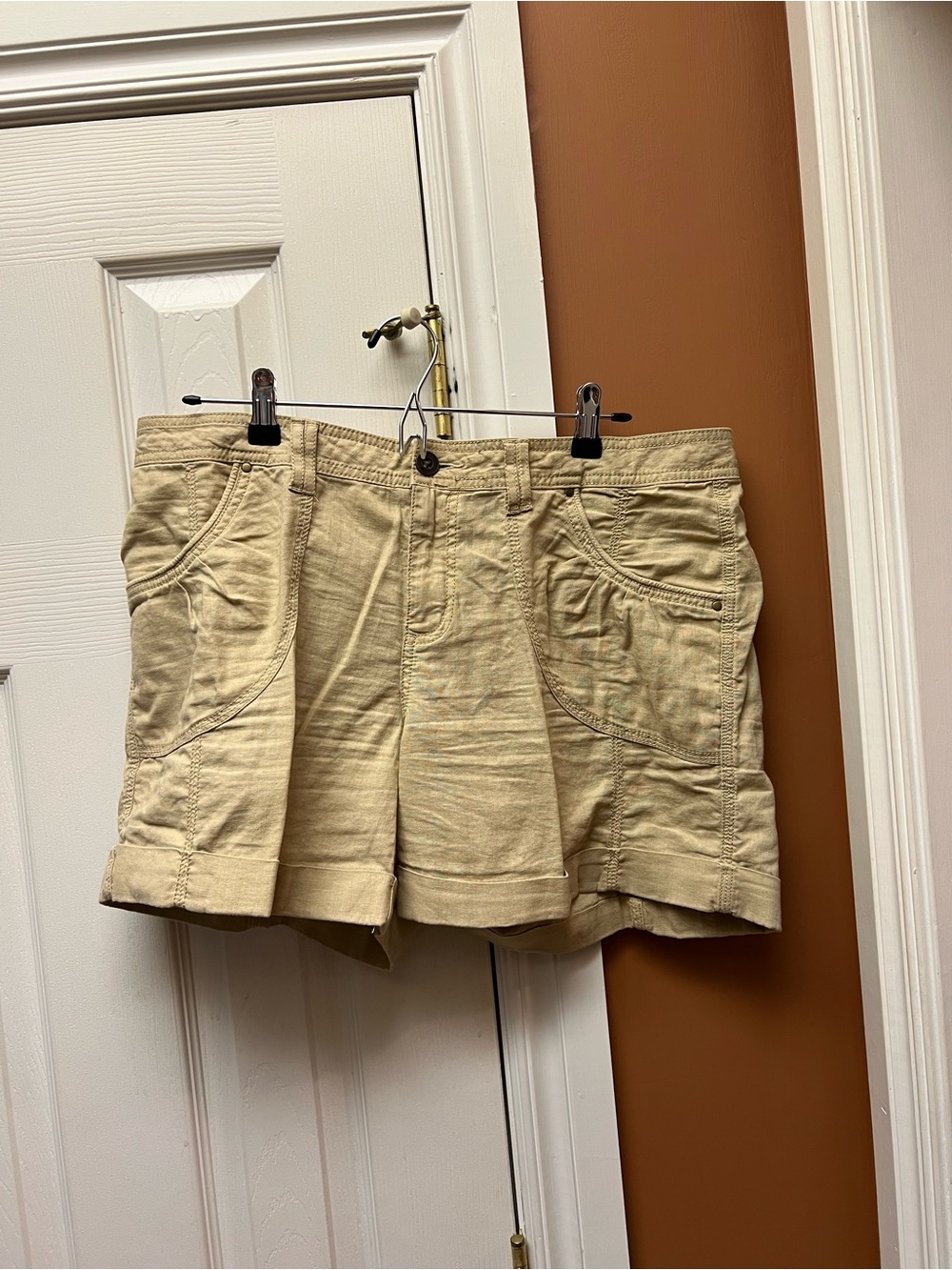 Apt. 9 Khaki Shorts with Pink Stitching